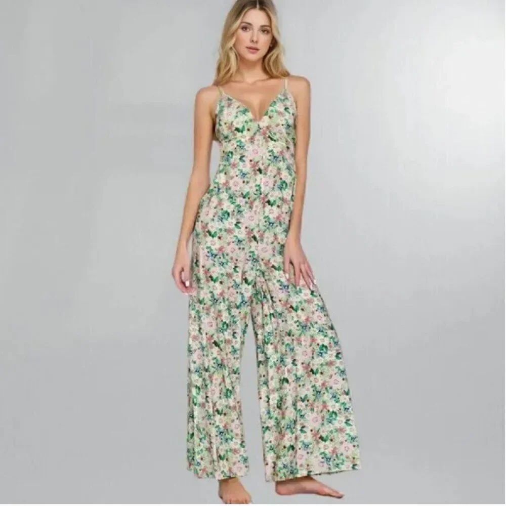 Akira Floral Wide Leg Jumpsuit Size S | Pastel Garden Print | Corset Bust